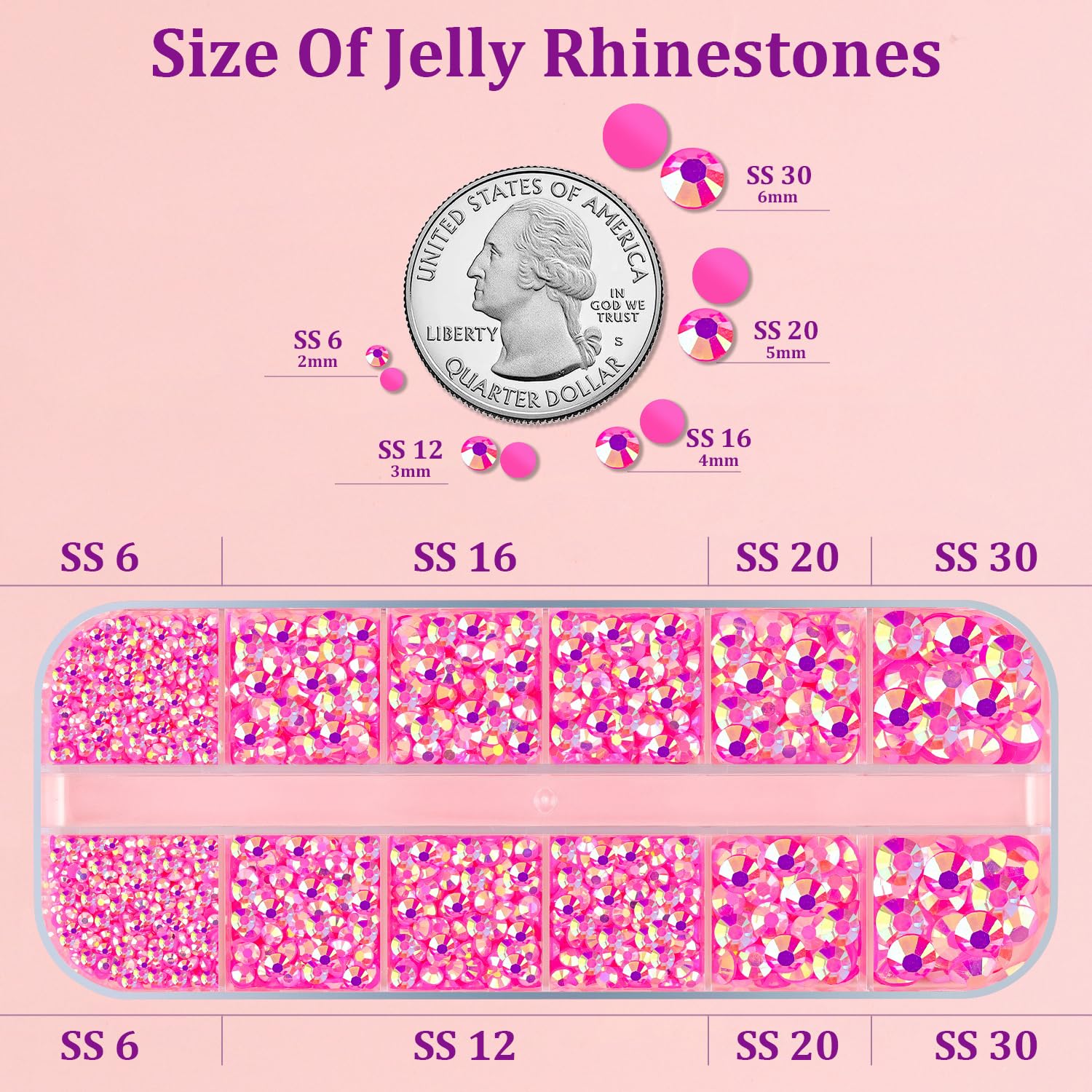 Resin Jelly Rhinestones for Crafting with B7000 Jewelry Glue, 1 Box Hot Pink AB FlatBack Crystal with 3Pcs 10ml Glue, Bedazzling Non Hotfix Gems for DIY Tumblers Clothing Shoes Manicure